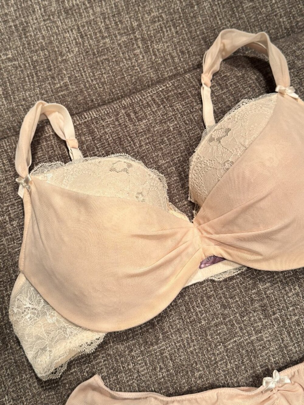 Adore Me Alyce Crossover Push-Up Bra & Thong Set – Blush Beige Nude,Size L, 38DD